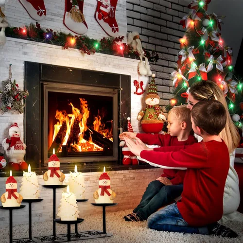 Vista 6 de Portavelas de chimenea de metal negro mate con 6 soportes de velas, decoración de manto para velas sin llama o de cera, mesa de piso, centro