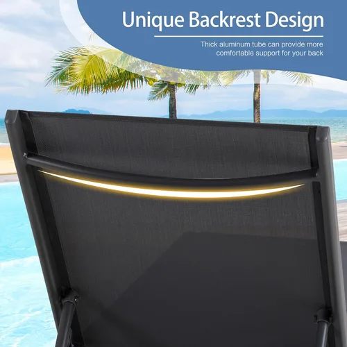 Vista 6 de QAQA - 2 tumbonas para exteriores con ruedas, silla de aluminio para patio con 5 posiciones ajustables para piscina, playa, patio, gris oscuro