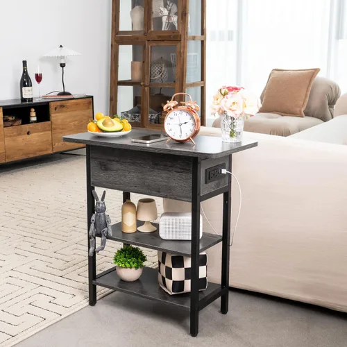 Vista 23 de Yoobure Mesa auxiliar con estación de carga, mesa auxiliar abatible con puertos USB y tomacorrientes, mesa de noche para sala de estar, dormitorio