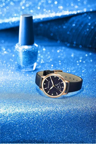 Vista 3 de BRIGADA Relojes de constelación de cristal luminoso para mujer con correa de cuero negro impermeable para mujer