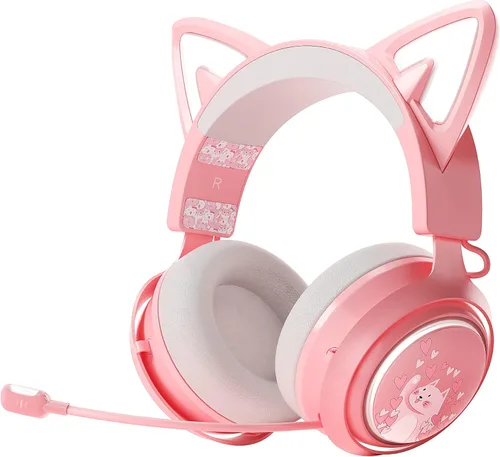 EASARS Auriculares inalámbricos con orejas de gato auriculares Bluetooth para smartphone micrófono retráctil controladores de 1969in iluminación RGB