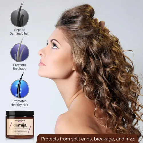 Vista 7 de damila Mascarilla capilar de queratina para cabello seco dañado, mascarilla para cabello rizado y encrespado, elimina el encrespamiento, repara