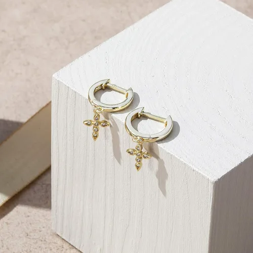 Vista 5 de PAVOI 14K Gold Plated S925 Sterling Silver Post Lightweight DropDangle Huggie Earrings for Women Religious Ornament Cross Evil Eye Clover Celtic