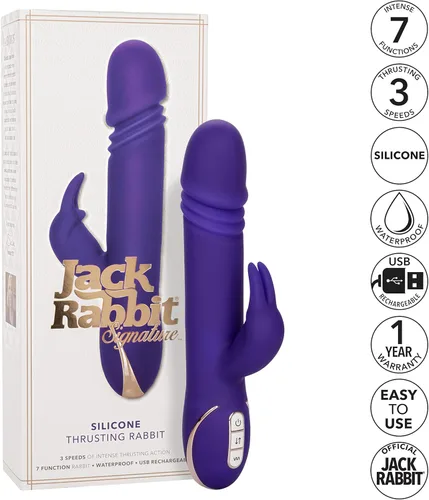 Vista 3 de CalExotics Jack Signature - Conejo de empuje de silicona, juguetes sexuales impermeables para parejas, masajeador de punto G manos libres
