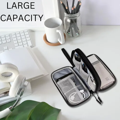 Vista 8 de PrimeEssence - Organizador de cables de viaje, bolsa de transporte para accesorios electrónicos, portátil, impermeable, doble capa, bolsa