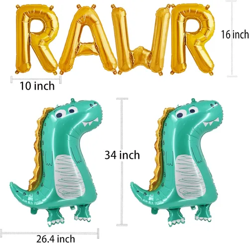 Vista 2 de Rawr - Globos de dinosaurio 2 globos grandes de dinosaurio para decoración de fiesta de cumpleaños de bebé