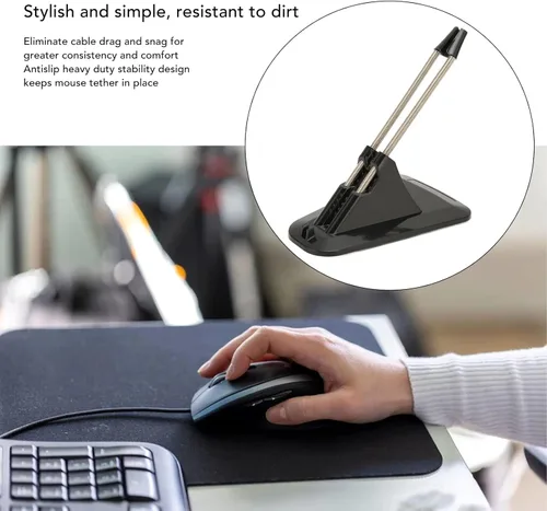 Vista 3 de Dilwe Bungee de mouse para juegos, gestión de cables de mouse flexible, gestión de cables de mouse a prueba de óxido, soporte de cable de mouse