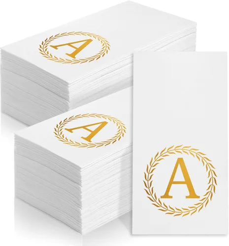 100 servilletas desechables con monograma de oro, toallas de mano decorativas con letra A, servilletas de cena para invitados, toallas de mano con