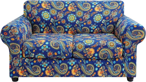 Vista 7 de hyha Funda para sofá, fundas para sofá biplaza, diseño floral, elásticas, estampadas, 3 piezas, fundas para sofá de 2 cojines separados, protector