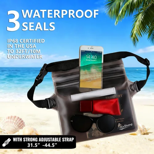 Vista 4 de Riñonera impermeable, bolsa impermeable para teléfono, pasaporte, cartera, bolsas secas flotantes para viajes, playa, natación, kayak, barco