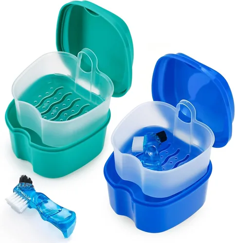 Vista 14 de Keedolla 2 Pack de lindos vasos para prótesis dental, contenedor de baño para remojar dientes falsos, contenedor de almacenamiento para prótesis
