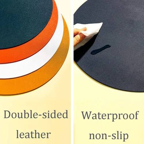 Vista 5 de Round Placemats for Dining Table,Set of 4 Faux Leather Placemats and 4 Coasters Easy to Clean Heat-Resistant Dining Tablemats for Home Kitchen