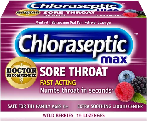 Vista 12 de Chloraseptic - Pastillas para el alivio total de dolor de garganta + Tos, sabor a cereza silvestre, 15