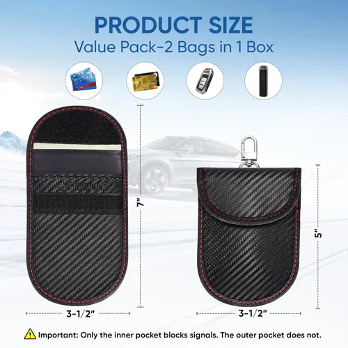 Vista 2 de TICONN Faraday - Bolsa para llavero, protector de jaula Faraday de 3.5 x 5.0 pulgadas, bloqueo de señal RFID para automóvil, bolsa antirrobo
