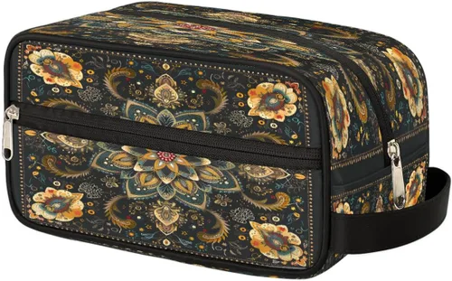 Bolsa de aseo de viaje con patrón étnico de impresión para mujeres y hombres, ligera, bolsa de maquillaje para cosméticos, organizador impermeable
