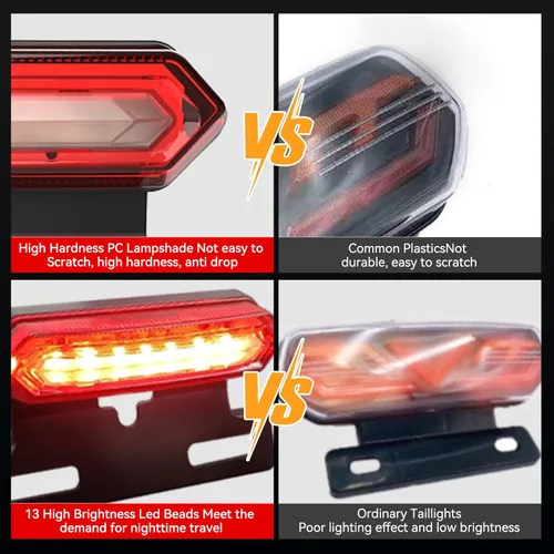 Vista 4 de Luz trasera de bicicleta eléctrica, luz trasera de bicicleta eléctrica de alto brillo, reflector trasero de bicicleta de 48 V con conector SM, luz