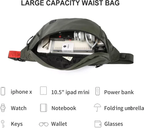 Vista 2 de Riñonera grande de talla grande para hombres y mujeres, impermeable, con correa ajustable para viajes, deportes, senderismo, correr, riñonera