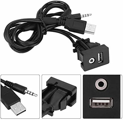 Vista 3 de Dilwe Soporte de extensión AUX, cable de montaje empotrado en panel USB para automóvil, barco y motocicleta