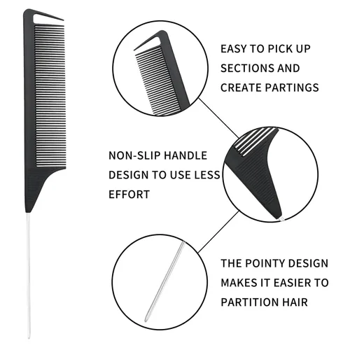 Vista 4 de Juego de cepillos desenredantes cepillos desenredantes, bordes y espalda para tipos de cabello rizado 3a a 4c, peine de cola de rata, pinzas