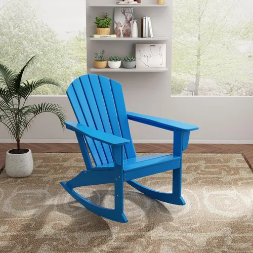 Vista 10 de WO Home Furniture Silla Mecedora de Patio Moderna para Exteriores HDPE Resistente a UV y Clima (Negro)