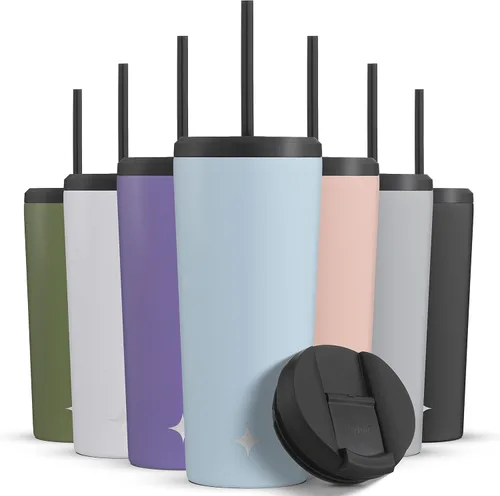 Vista 21 de JoyJolt Vaso aislado al vacío de 24 onzas con tapa y popote (2 de cada uno) vaso de acero inoxidable de doble pared al vacío, con forro de cobre