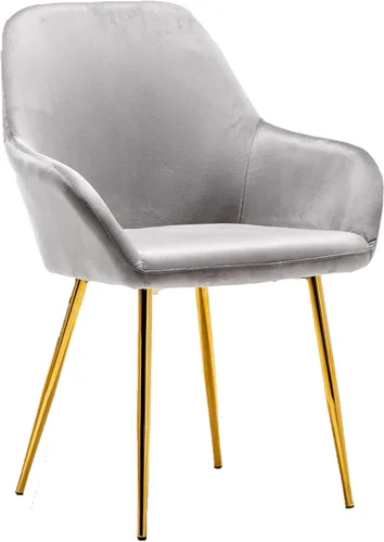 Vista 4 de BTEXPERT Modernas sillas doradas oscuras con respaldo medio para sala de estar, juego de dos, sillón de ocio de terciopelo gris con patas chapadas