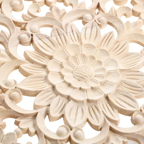 Vista 3 de MUXSAM Apliques redondos tallados en madera, sin pintar, calcomanías centrales de madera tallada transparente para armario, puerta, armario, cajón