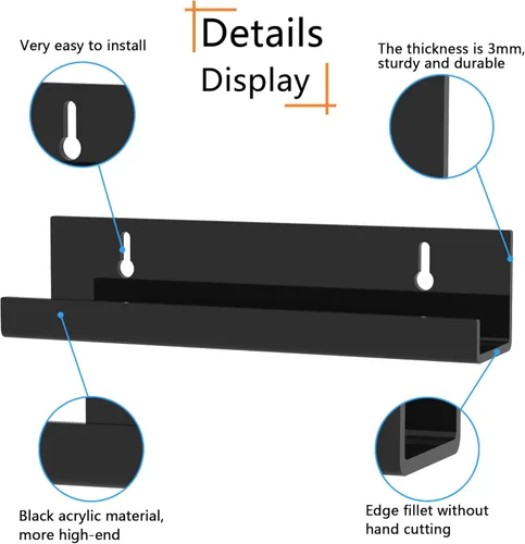 Vista 2 de Soporte de pared para discos de vinilo de 7 pulgadas, soporte de pared de vinilo acrílico, estante de pared para discos de vinilo, paquete de 6