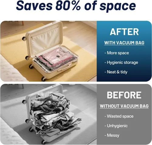 Vista 5 de Bolsas de vacío de viaje para equipaje con bomba eléctrica portátil, bolsas de sellado al vacío para ropa, cubos de embalaje de compresión