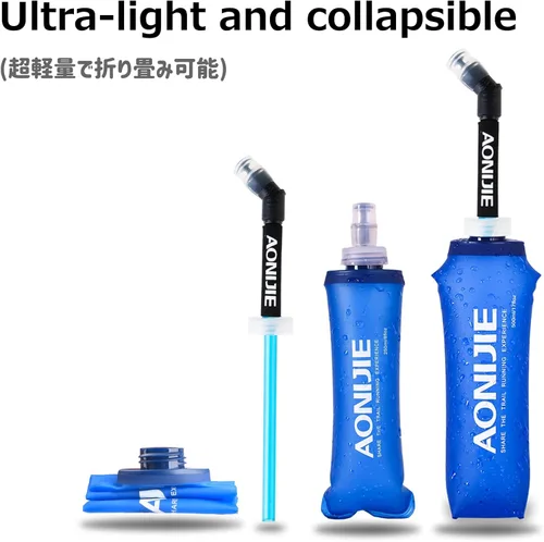 Vista 5 de Azarxis - Botellas plegables de frasco suave de TPU, libres de BPA, 250ml 350ml 500ml 600ml para cinturón de hidratación, mochila, correr