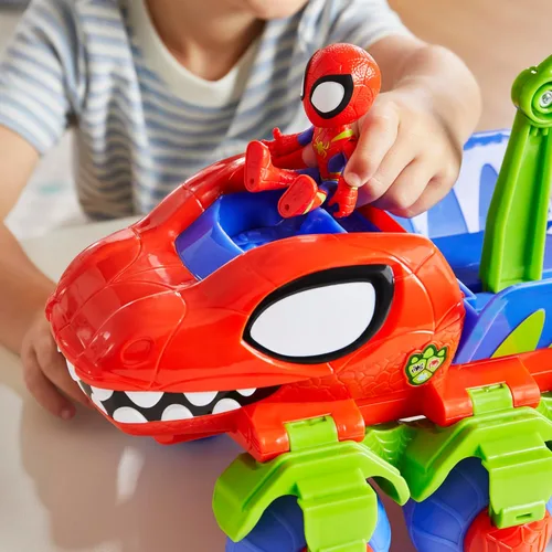 Vista 4 de Marvel Dino-Webs Crawler de Spidey y sus increíbles amigos, Juego de Coches de Juguete con Figuras de Acción de 4 Pulgadas de Spider-Man y Goblin