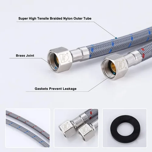 Vista 6 de ARCORA Manguera de grifo de baño de 20 pulgadas, líneas de suministro de nailon trenzado cUPC de compresión hembra de 3/8 pulgadas × conector macho