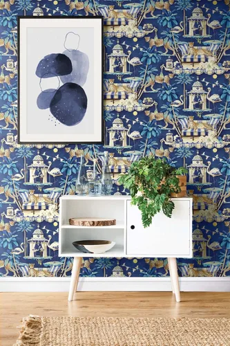 Vista 5 de Surface Style Harrison Howard Night in India Toile - Papel tapiz para despegar y pegar, color azul