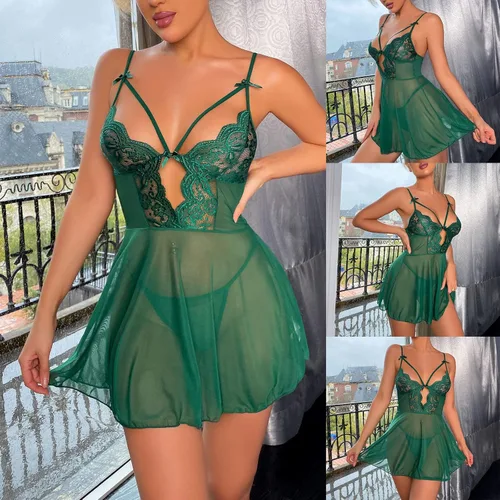 Vista 2 de Ruimatai Lencería sexy para mujer 2024 Chemise ropa de dormir transparente de encaje de malla body de lencería mono conjunto de encaje