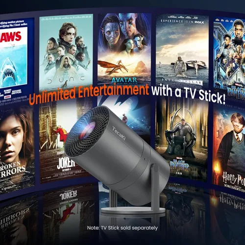 Vista 7 de Miniproyector portátil con WiFi y Bluetooth, soporte para proyector de películas 1080P HD, corrección trapezoidal automática, giratorio 180°