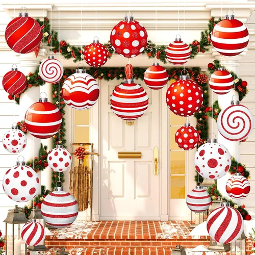 Huwena 24 piezas de decoraciones navideñas para exteriores, adornos colgantes de Navidad para patio, decoración de césped de doble cara para fiesta