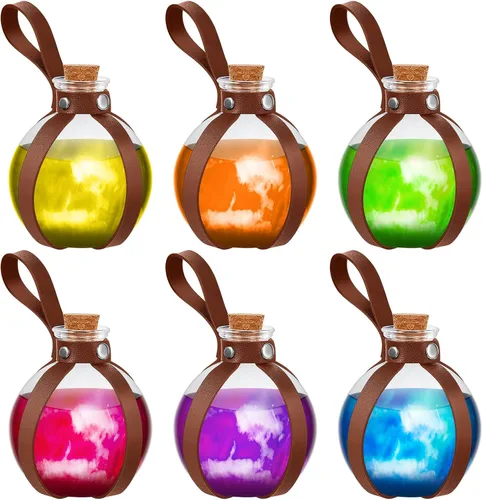 Vista 7 de Patelai 2 botellas de poción de vidrio de Halloween con cinturón, corcho, accesorios de disfraz de bruja renacentista, botella de poción