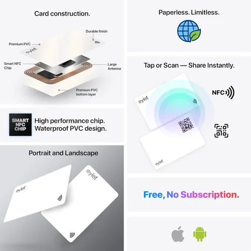 Vista 2 de Tarjeta de visita digital, paquete de 2 unidades - Compartir contactos habilitados para NFC, sin aplicación o suscripción, tarjetas inteligentes