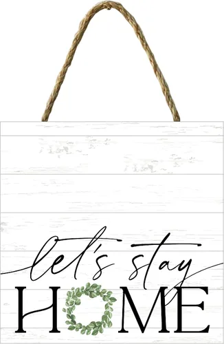 Let's Stay Home - Letrero decorativo de madera rústico para pared, ideal para el hogar, apartamento, guardería, cocina, dormitorio, sala de estar