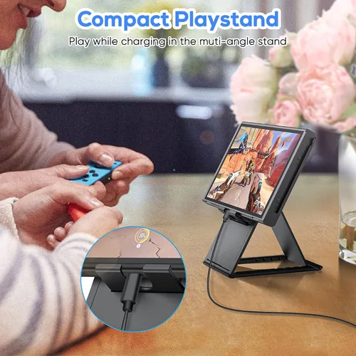 Vista 7 de Funda y protector de pantalla de vidrio templado compatible con Nintendo Switch OLED bolsa de transporte portátil con bolsillo carcasa protectora
