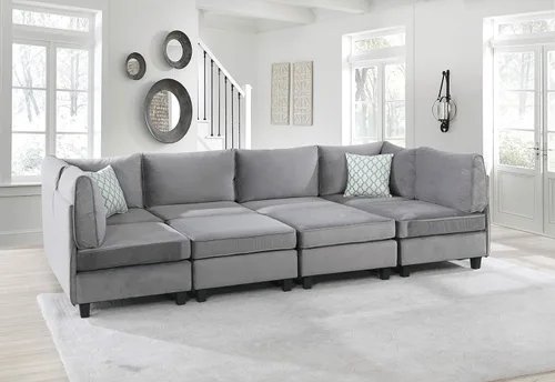Vista 3 de Lilola Home Simona - Sofá modular de 120 pulgadas, sofá modular de terciopelo gris de 8 piezas en forma de U con 2 otomanas y almohadas decorativas