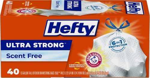 Hefty Bolsas de basura ultra fuertes de 13 galones, bolsas de basura altas para cocina de 13 galones, cierre de cordón, control continuo de olores,