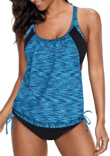 Dokotoo Conjunto de tankini con estampado de rayas de moda para mujer 2024 (S-3XL)