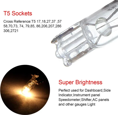 Vista 3 de CCIYU T5 de cuña 37 58 70 73 74 luz blanca 12V 1 LED para tablero de auto luz lateral lámpara (Blanco cálido)