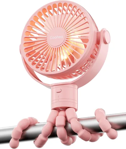 Vista 8 de Coohea Ventilador de Cochecito Recargable con Batería, Ventiladores Portátiles con Cabezal Desmontable Giratorio 360° con Clip, Mini Ventiladores