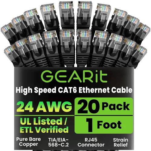 Vista 18 de GEARit Paquete de 50 cables Ethernet Cat6 de 0.5 pies Cable de conexión de red RJ45, conectores chapados en oro sin enganches de 10 Gbps, cable