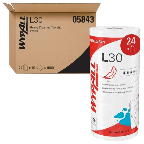 WypAll Toallitas de limpieza GeneralClean L30, toallitas de limpieza resistentes (05843), toallitas de papel a granel, fuertes y suaves, blancas (70