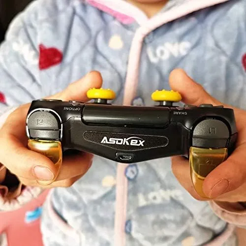 Vista 5 de Extensores de gatillo L2 R2 Ps4 (1 par de disparadores L2 R2, 4 tapas de joystick, 2 pares de calcomanías de barra de luz LED), para controlador