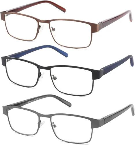CRGATV 3-Pack Reading Glasses for Men Blue Light Blocking Metal Full Frame Computer Readers Anti UV/Eye Strain/Glare