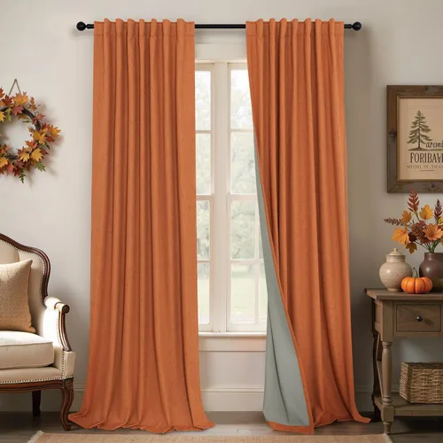 Vista 39 de Pitalk Cortinas cortas 100% opacas de lino para cafetería, 40 pulgadas de largo, 2 paneles, cortinas de puerta francesa para ventana, cortina